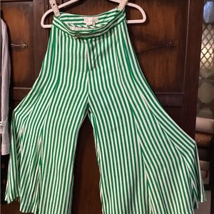 Anthropologie Green and White Striped Trousers